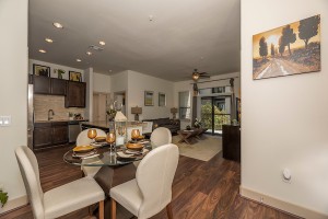 1 Bedroom Apartment in Houston's Energy Corridor for rent - Model Dining Room with View to Kitchen and Living Room   